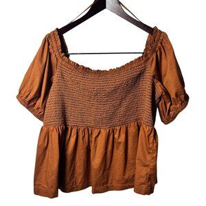 Old Navy Womens XXL Off-Shoulder Smocked Rust Peasant Tunic Blouse Boho Country